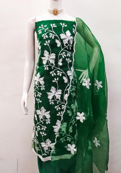 Green Embroidered Organza Kurta