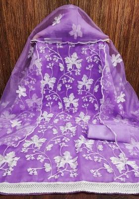 Purple Embroidered Oragnza Dress Material