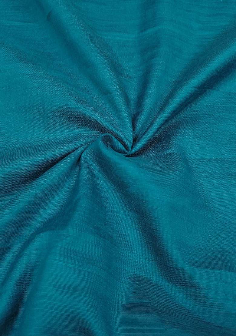 Teal Blue Embroidered Silk Blend Straight Kurta Set - Indya