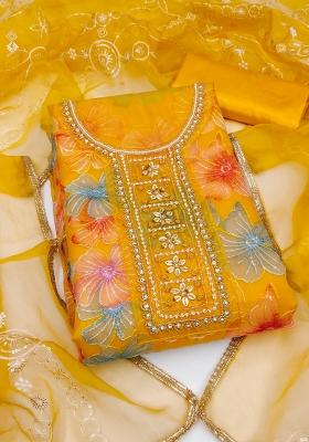 Mustard Embroidered Viscose Dress Material