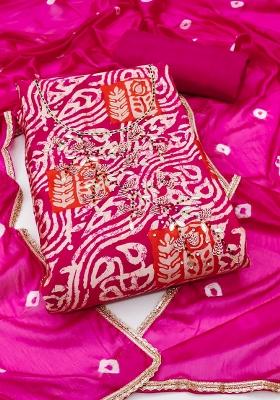 Pink Embroidered Silk Dress Material
