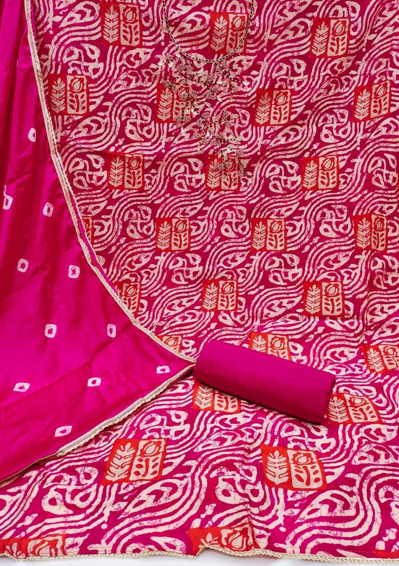 Pink Bandhani Silk Blend Punjabi Suit - Indya