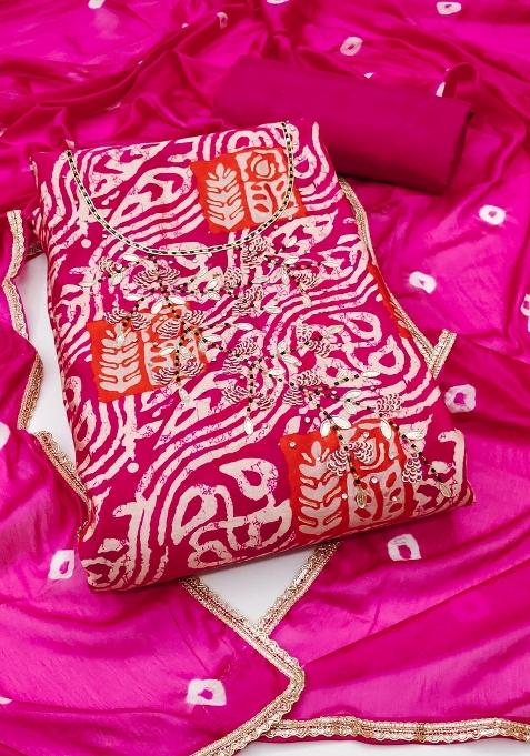 Pink Bandhani Silk Punjabi Suit