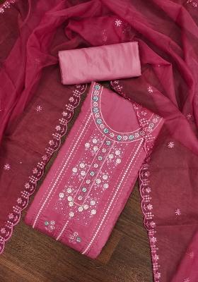 Pink Embroidered Silk Dress Material