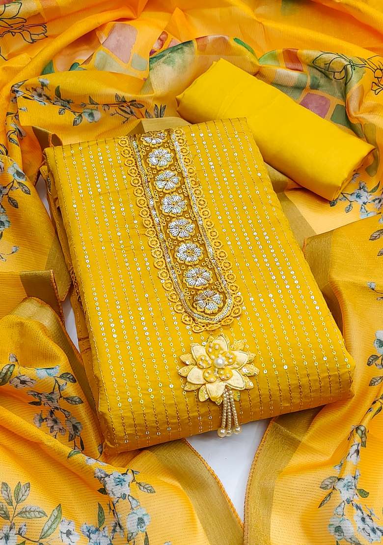 Yellow Embroidered Silk Blend Straight Kurta Set - Indya