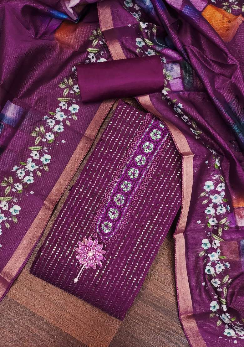 Voilet Embroidered Silk Blend Straight Kurta Set - Indya