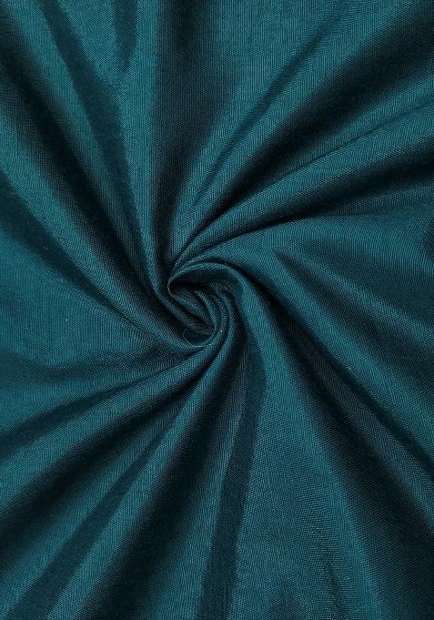Teal Blue Embroidered Silk Dress Material