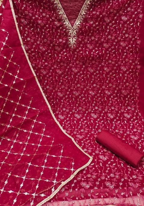 Maroon Embroidered Viscose Dress Material