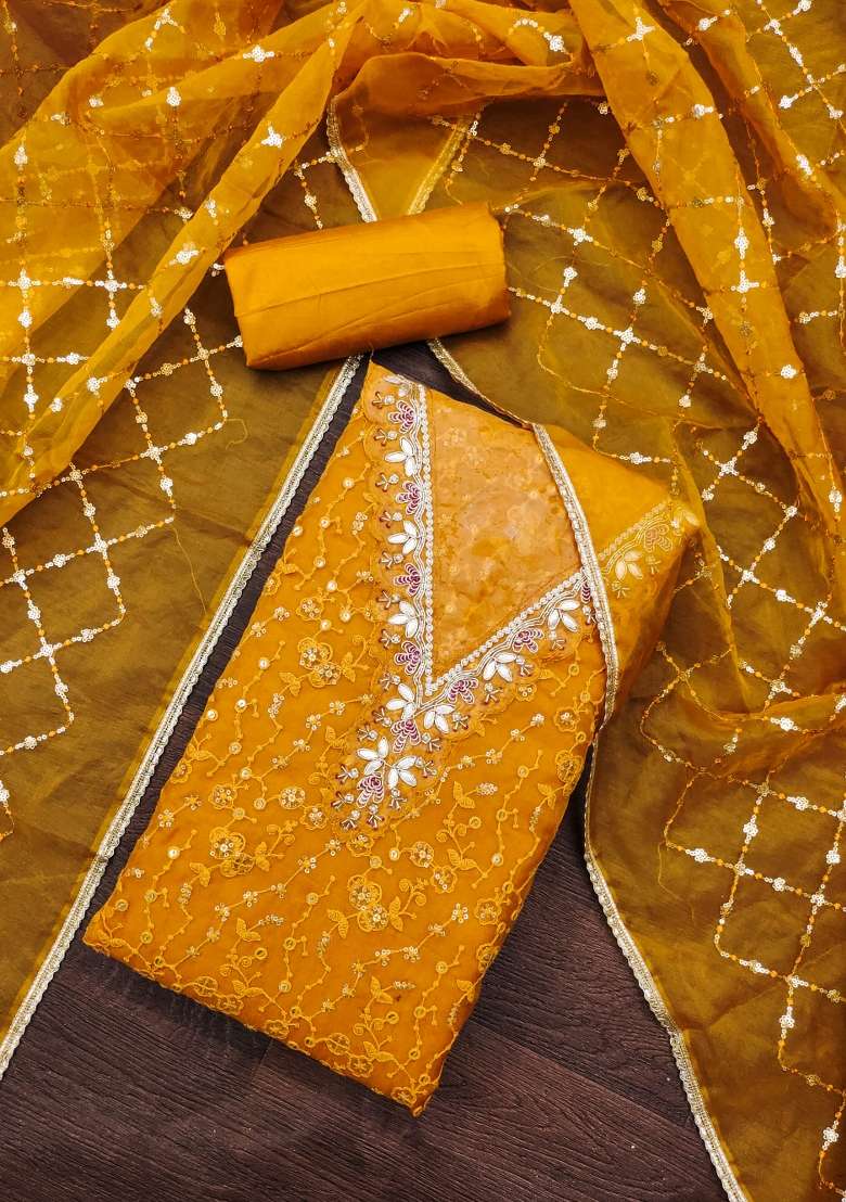 Yellow Bandhani Viscose Punjabi Suit - Indya