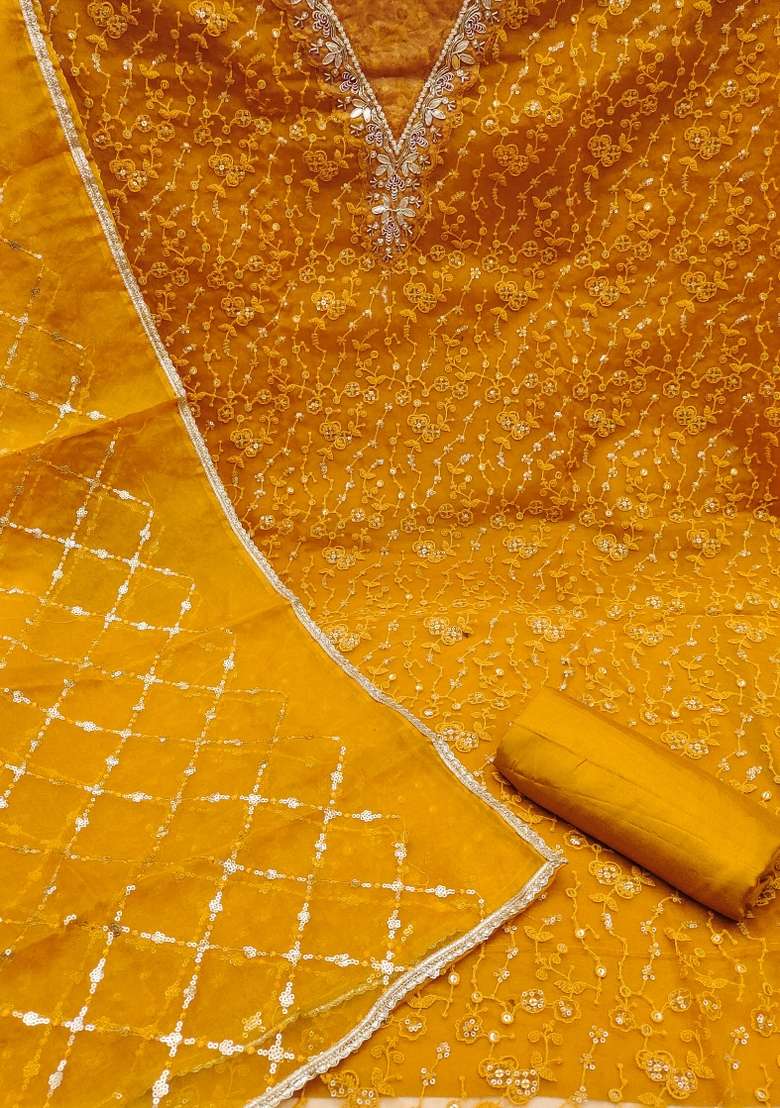 Yellow Bandhani Viscose Punjabi Suit - Indya