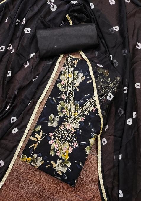 Black Embroidered Cotton Blend Dress Material