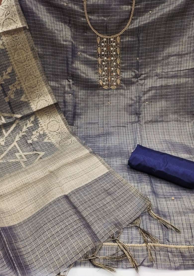 Grey Embroidered Viscose Straight Kurta Set - Indya