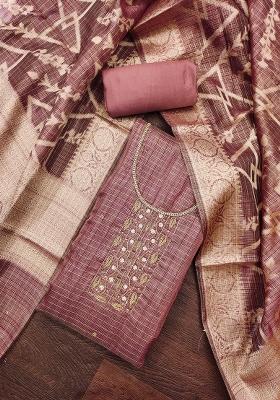 Lavender Embroidered Viscose Dress Material