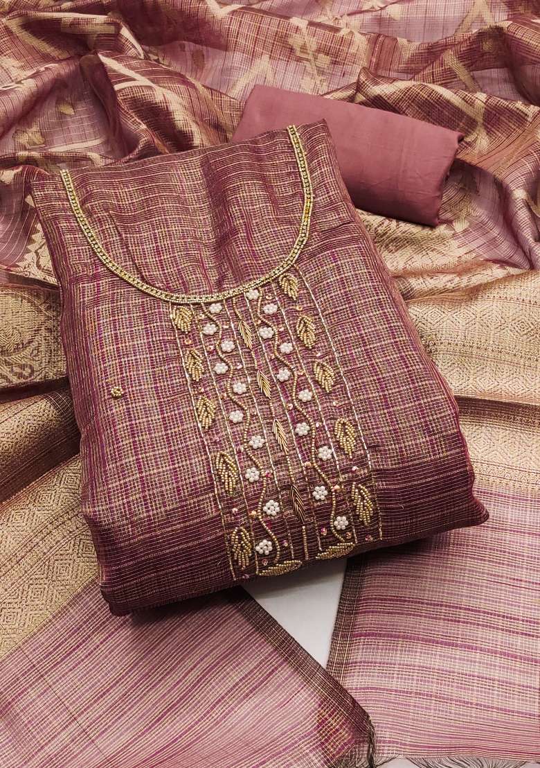 Lavender Embroidered Viscose Straight Kurta Set - Indya