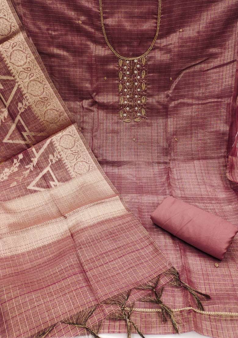 Lavender Embroidered Viscose Straight Kurta Set - Indya