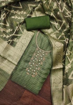 Green Embroidered Viscose Dress Material