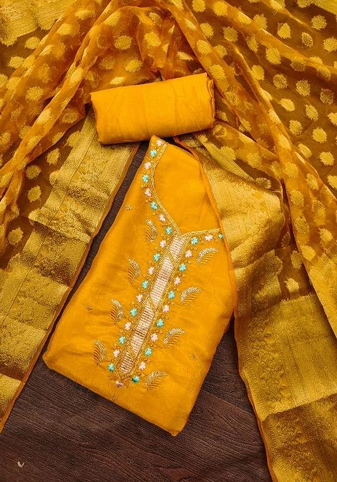 Yellow Embroidered Blended Straight Kurta Set