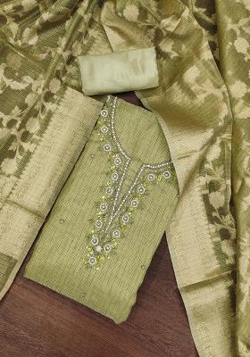 Light Green Embroidered Viscose Dress Material