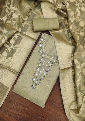 Sea Green Embroidered Viscose Dress Material