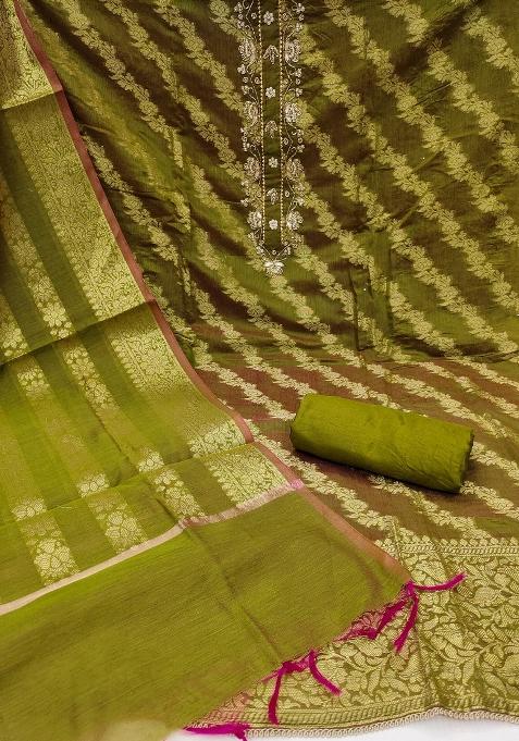 Green Embroidered Blended Dress Material