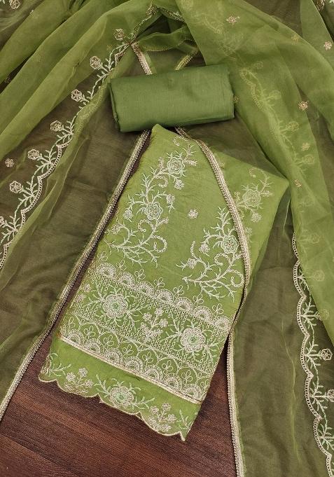 Sea Green Embroidered Blended Dress Material