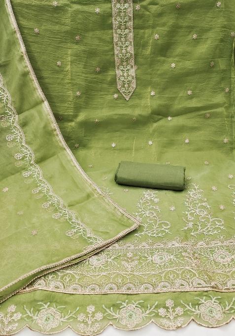 Sea Green Embroidered Blended Dress Material