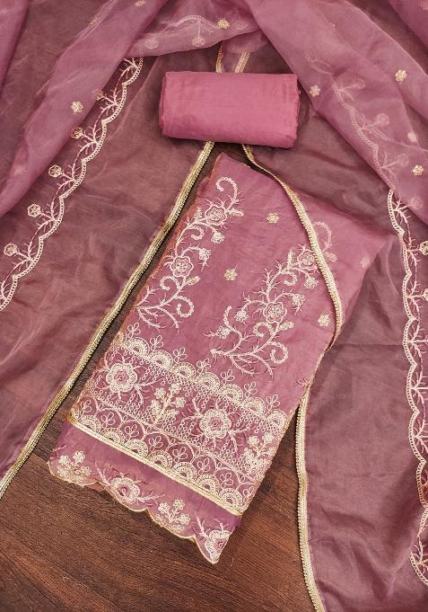 Pink Embroidered Blended Straight Kurta Set