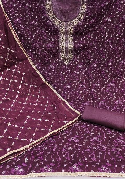 Voilet Embroidered Viscose Dress Material