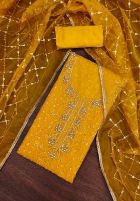 Yellow Embroidered Viscose Dress Material