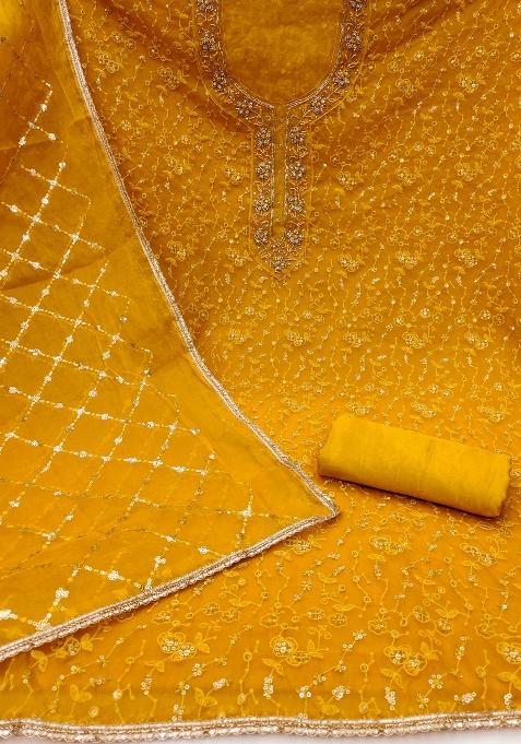Yellow Embroidered Viscose Dress Material