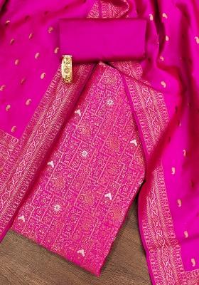Pink Embroidered Silk Dress Material