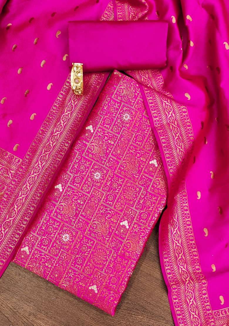Pink Zari Work Silk Blend Punjabi Suit - Indya