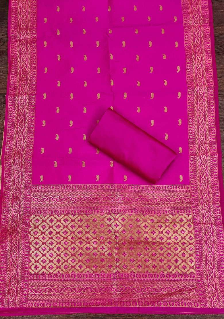 Pink Zari Work Silk Blend Punjabi Suit - Indya