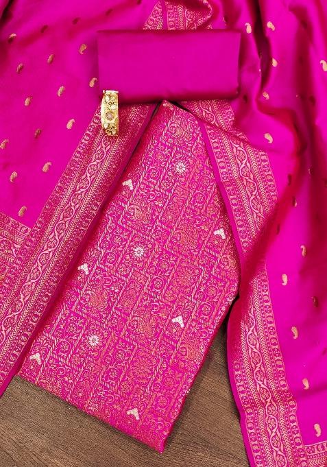 Pink Zari Work Silk Punjabi Suit