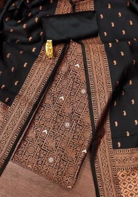 Black Embroidered Silk Dress Material