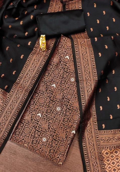 Black Jacquard Silk Straight Kurta Set