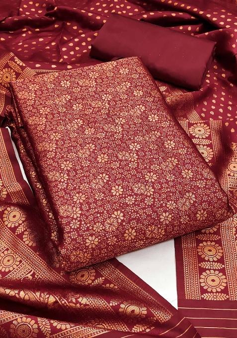 Red Embroidered Silk Dress Material