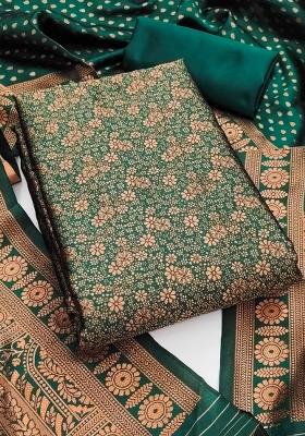 Green Embroidered Silk Dress Material