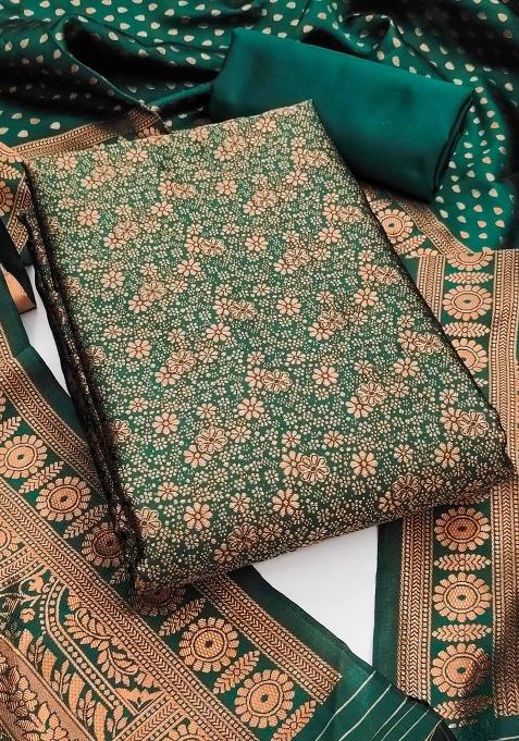 Green Floral Print Silk Straight Kurta Set