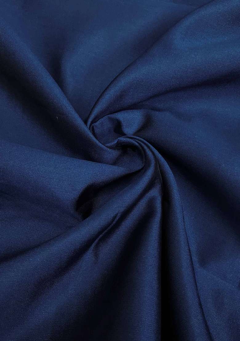 Navy Blue Embroidered Silk Blend Dress Material - Indya