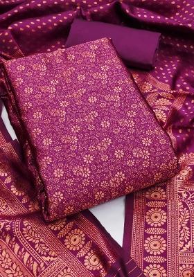 Pink Embroidered Silk Dress Material