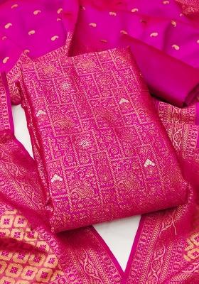 Pink Embroidered Silk Dress Material