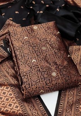 Black Embroidered Silk Dress Material