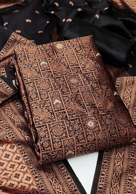 Black Jacquard Silk Straight Kurta Set