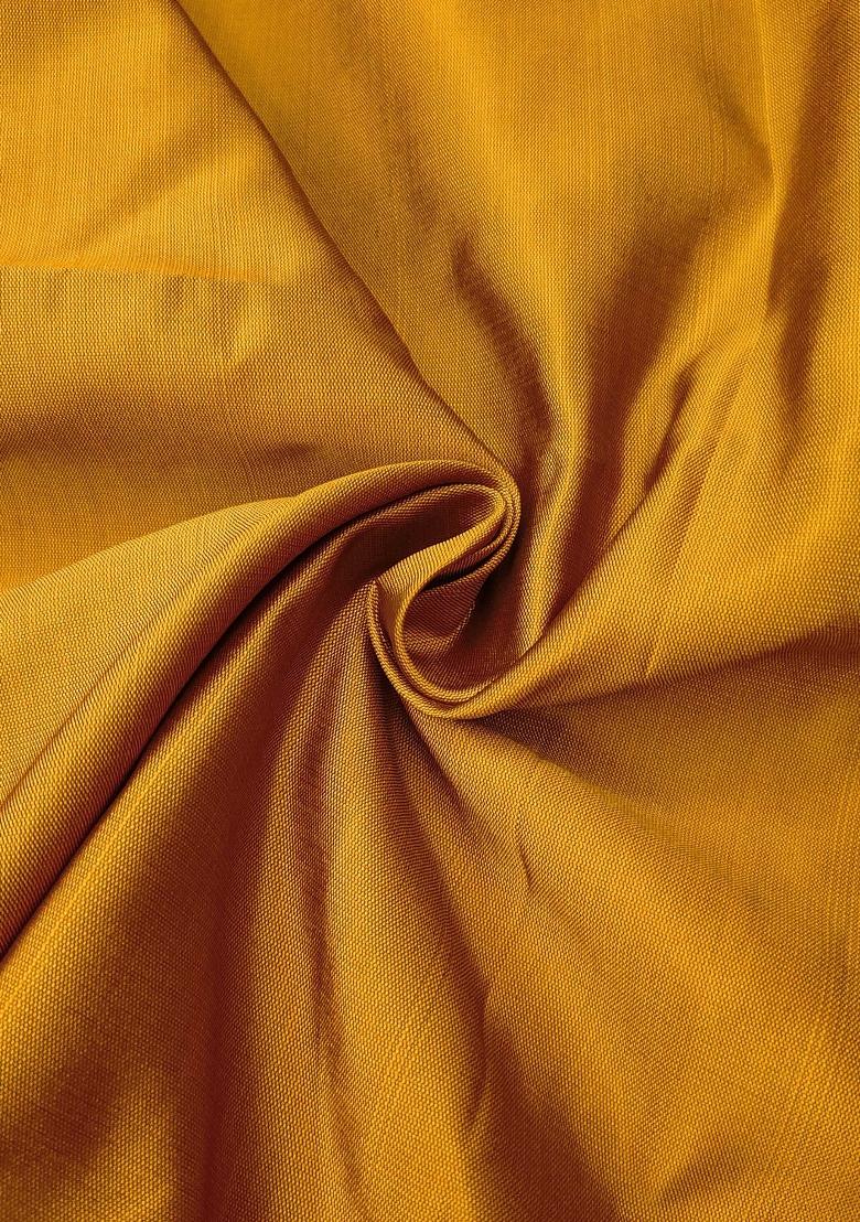 Mustard Embroidered Silk Dress Material - Indya