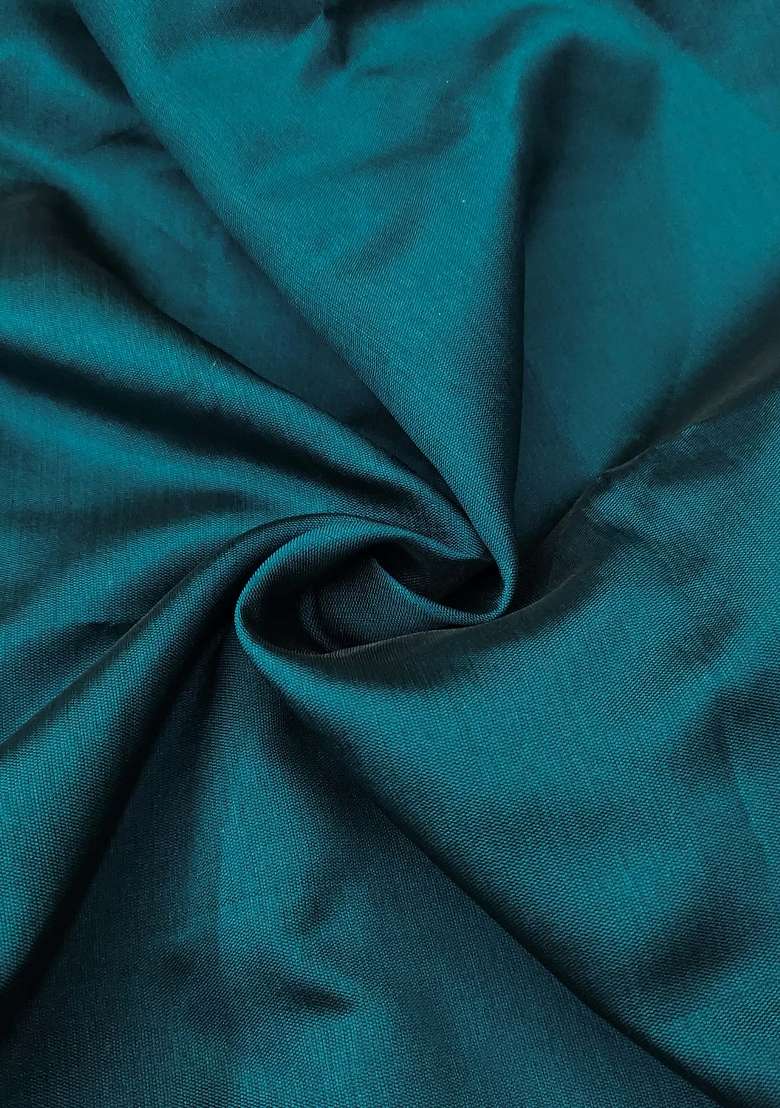 Teal Jacquard Silk Blend Straight Kurta Set - Indya