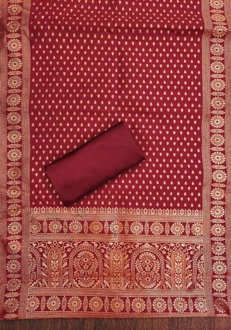 Red Embroidered Silk Dress Material