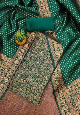 Green Embroidered Silk Dress Material