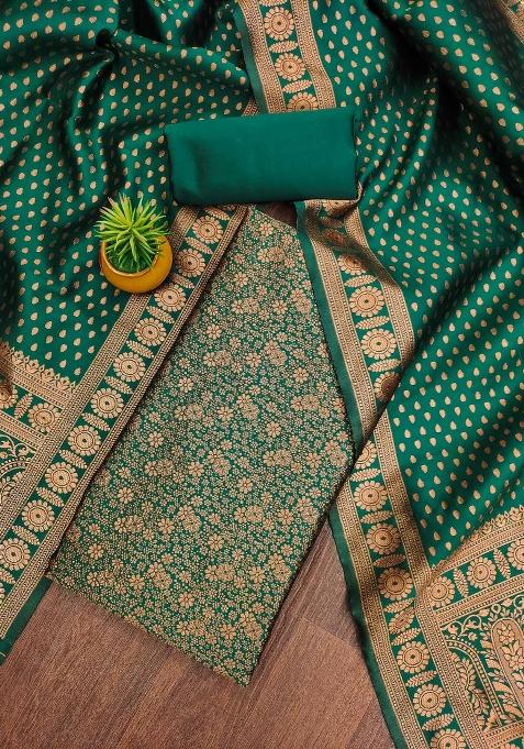 Green Jacquard Silk Blend Straight Kurta Set