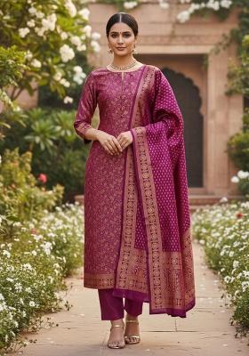 Pink Embroidered Silk Dress Material